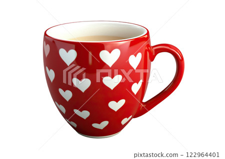 Red cup of cocoa on transparent background. AI-generated item 122964401