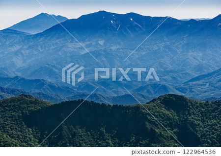 Mt. Shibutsu and Mt. Hiuchigatake seen from the summit of Mt. Tanigawa in early summer 122964536
