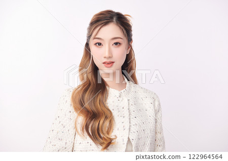 Beautiful young asian woman with clean fresh skin on white background, Face care, Facial treatment, Cosmetology, beauty and spa, Asian women portrait. 122964564