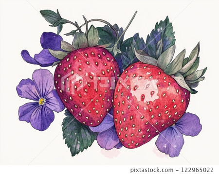 Fresh Strawberries Surrounded by Beautiful Purple Flowers Artwork Fresh Strawberries Surrounded by Beautiful Purple Flowers Artwork 122965022
