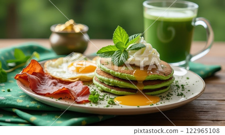 Enjoy St. Patrick Day with festive green pancakes 122965108