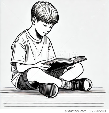 A boy reading a book A boy reading a book 122965401