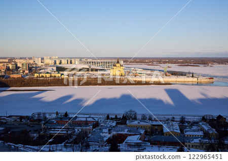 Scenic Winter View of Strelka in Nizhny Novgorod, Russia Scenic Winter View of Strelka in Nizhny Novgorod, Russia 122965451