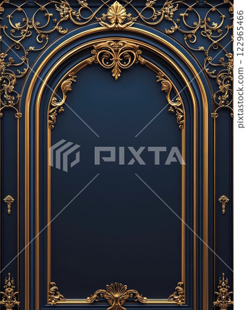 Elegant deep blue arch with gold filigree design for decorative and architectural inspiration Elegant deep blue arch with gold filigree design for decorative and architectural inspiration 122965466