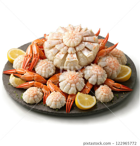Jumbo lump crab meat large white lumps Old Bay seasoning dusting Food and Culinary concept 122965772