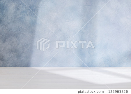 Wooden table and sunlit wall, product template 122965826