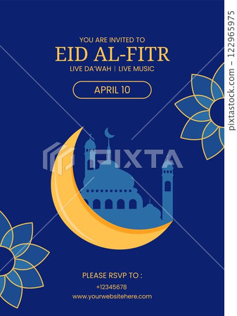 Hand-Drawn Eid Al-Fitr Greeting Flyer for Social Media with Islamic Festive Vibes 122965975