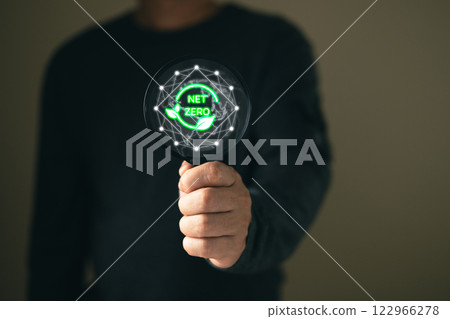 person show technology icon to save energy,and reduce global warming,ecology friendly investment,ESG environment social governance,nature green Business Innovation and Sustainable Development concept 122966278