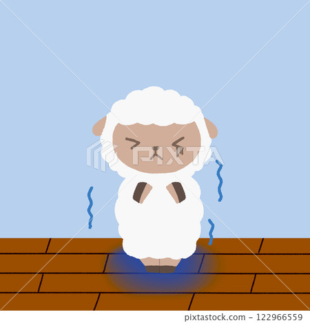 Sheep shivering in a cold room 122966559