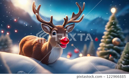 rudolf the red nose reindeer. Cute reindeer. Christmas background. Christmas Greeting Card. image illustration. 122966885