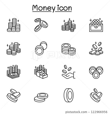 coin and money icon set in thin line style coin and money icon set in thin line style 122966956