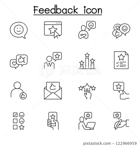 Feedback, comment, loyalty, favourite, review, response icon set in thin line style 122966959