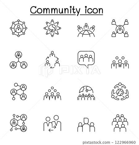 community icon set in thin line style 122966960