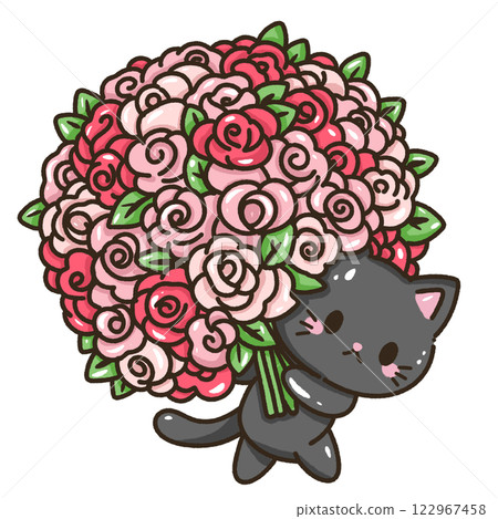kawaii black cat kitty kitten bouquet of roses Hand drawn illustration Valentines day style pastel color isolated on transparent background, perfect for valentines day gifts, nursery decorations kawaii black cat kitty kitten bouquet of roses Hand drawn illustration Valentines day style pastel color isolated on transparent background, perfect for valentines day gifts, nursery decorations 122967458