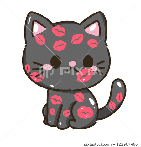 kawaii black cat kitty kitten with kisses marks Hand drawn illustration Valentines day style pastel color isolated on transparent background, perfect for valentines day gifts, nursery decorations kawaii black cat kitty kitten with kisses marks Hand drawn illustration Valentines day style pastel color isolated on transparent background, perfect for valentines day gifts, nursery decorations 122967460