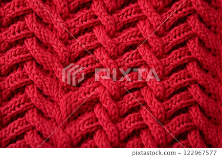 Close up of a magenta woolen cap with an intricate pattern 122967577