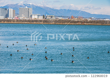 冬天的琵琶湖大津港風景 122968019