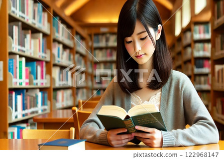 A woman reading in a library 122968147