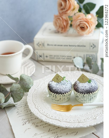 Valentine's Day Sweets: Tea Time with Chocolate Gateau 122968272