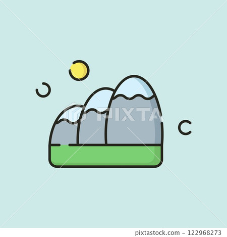 logo vector icon  design,Capturing the majesty of mountains under a yellow sun, this photo is perfect for travel, nature, and inspirational content. 122968273