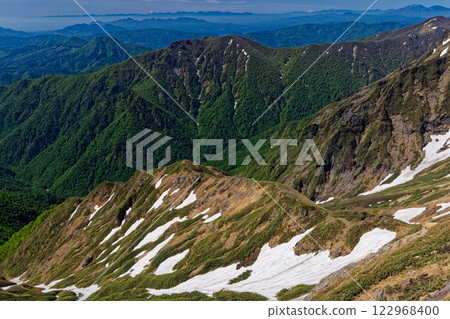A view of the snow-covered Goh Ridge and Mount Fuji in the distance from the Tanigawa Mountain Range Trail A view of the snow-covered Goh Ridge and Mount Fuji in the distance from the Tanigawa Mountain Range Trail 122968400