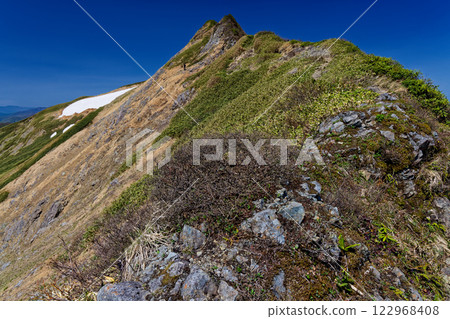 Ojikazawano-toge seen from the Tanigawa mountain range traverse trail in early summer 122968408