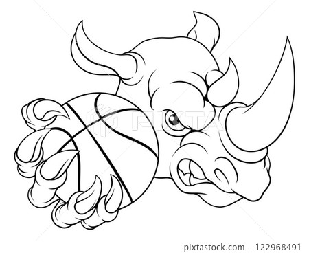 Rhino Rhinoceros Basketball Cartoon Sports Mascot Rhino Rhinoceros Basketball Cartoon Sports Mascot 122968491