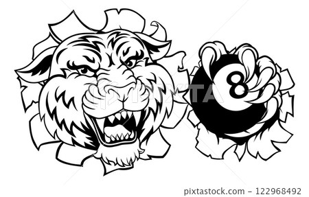 Tiger Angry Pool 8 Ball Billiards Mascot Cartoon Tiger Angry Pool 8 Ball Billiards Mascot Cartoon 122968492