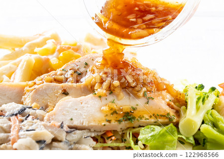 Steamed chicken salad with dressing Steamed chicken salad with dressing 122968566