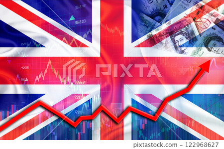 United Kingdom economic growth on financial graph. United Kingdom financial growth on market graph 122968627