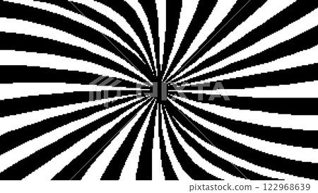 Hypnotic spiral pixel art. Swirl tunnel, black and white vector illustration in retro 8-bit video game style. Hypnotic spiral pixel art. Swirl tunnel, black and white vector illustration in retro 8-bit video game style. 122968639