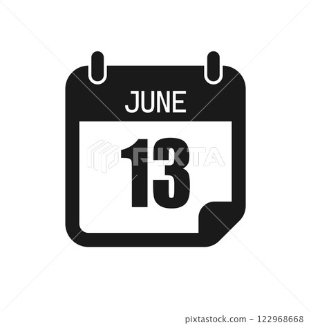 Vector icon page day calendar - 13 June month Vector icon page day calendar - 13 June month 122968668