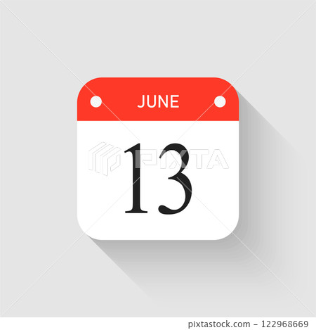 Vector icon page day calendar - 13 June month Vector icon page day calendar - 13 June month 122968669
