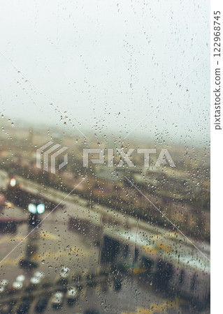 Rainy window view. High quality photo 122968745