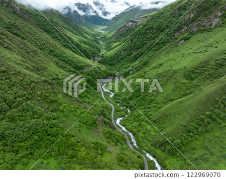 Aerial view of beautiful high altitude grassland mountain landscape 122969070