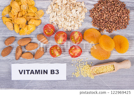 Various products or ingredients as source natural vitamin B3 and minerals Various products or ingredients as source natural vitamin B3 and minerals 122969425