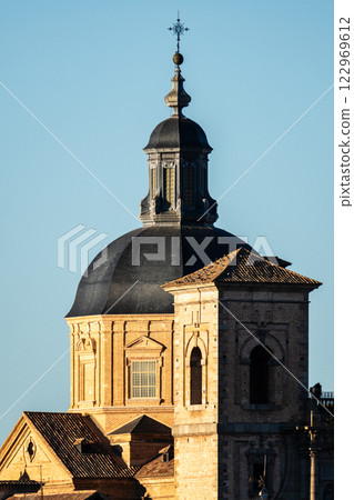 A detailed view of a beautiful cathedral's dome and tower in the historic city of Toledo, Spain. A detailed view of a beautiful cathedral's dome and tower in the historic city of Toledo, Spain. 122969612