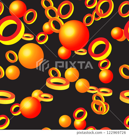 Abstract Golden Rings and Balls on Black 122969726