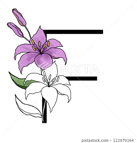 Lilly blossom purple flower alphabet for design of card or invitation. Vector floral letter illustrations, isolated on white background for wedding Lilly blossom purple flower alphabet for design of card or invitation. Vector floral letter illustrations, isolated on white background for wedding 122970164