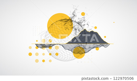 Abstract image of a wireframe sphere with a plexus effect. Science and technology creative theme. Vector. 122970506