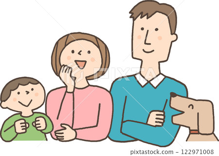 Family looking up with smiles Family looking up with smiles 122971008