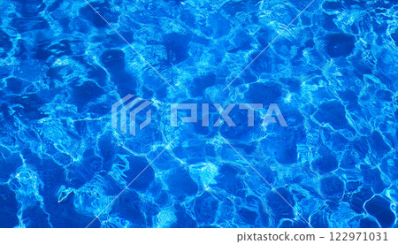 Intense Blue Swimming Pool Water with Ripples and Reflections 122971031