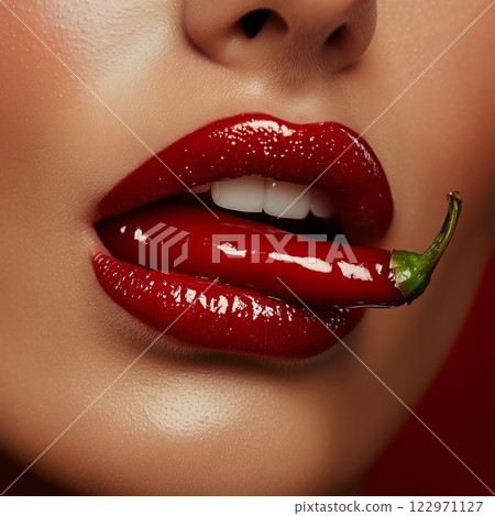 Beautiful portraits decorated with chili peppers 122971127