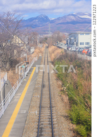 [Misato Station] Straight tracks and Mount Asama [Komoro City] 122971223