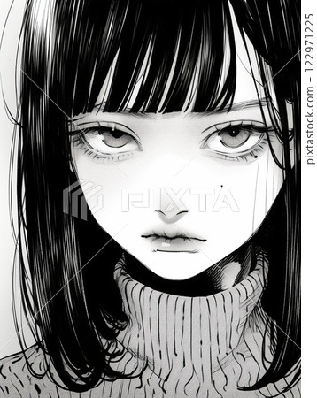 A beautiful girl with dark hair and dirty eyes 122971225