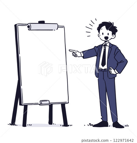 一位穿著西裝的男士站在白板前 122971642