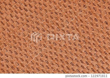 Close up sturcture, texture of orange jacquard fabric with diagonal rough weave background Close up sturcture, texture of orange jacquard fabric with diagonal rough weave background 122971811