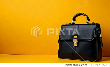 Black business bag on light blue background/copy space 122971925