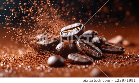 A moment of flying aroma: The world of coffee woven from beans and powder A moment of flying aroma: The world of coffee woven from beans and powder 122971991