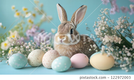 Easter eggs and cute rabbit 122972003